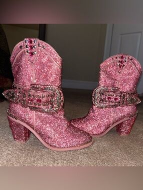 Club Exx Sheriff Shine Rhinestone Cowboy Boots Pink Size 6